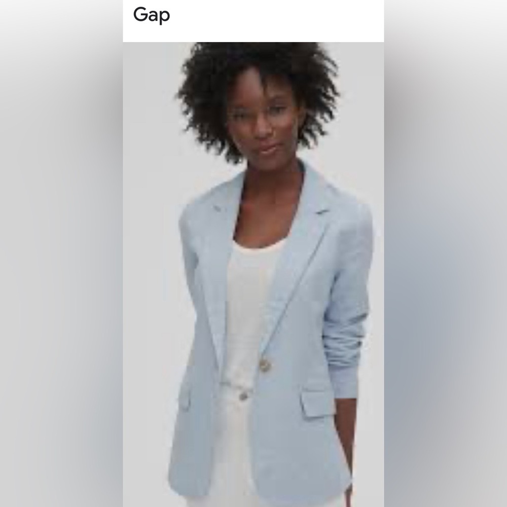 14 TALL blue linen single breasted academia preppy blazer NWOT